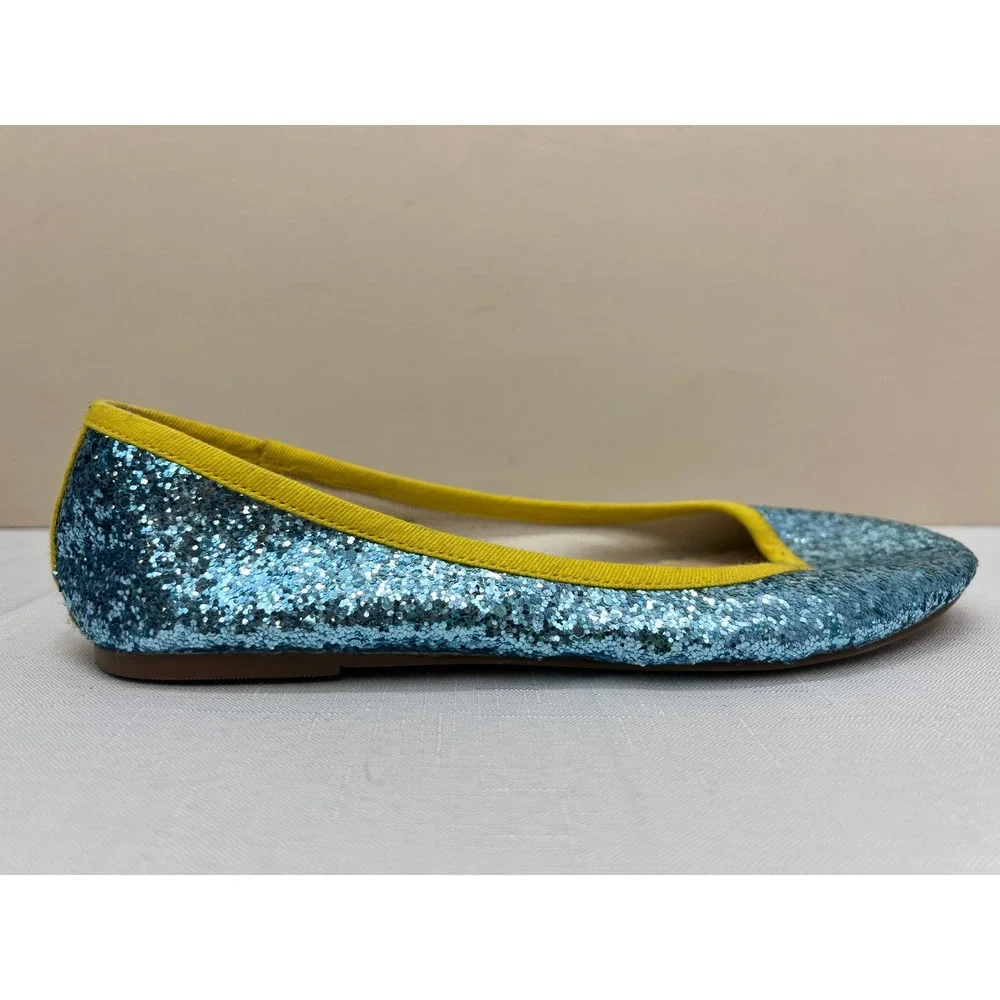 Mini Boden Ballet Flats Kids Size 37 Blue Good Glitter Yellow Trim Slip On
